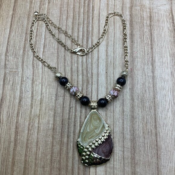 Kenneth Cole Tear Drop Enamel Pendant Beaded Necklace - Picture 2 of 6